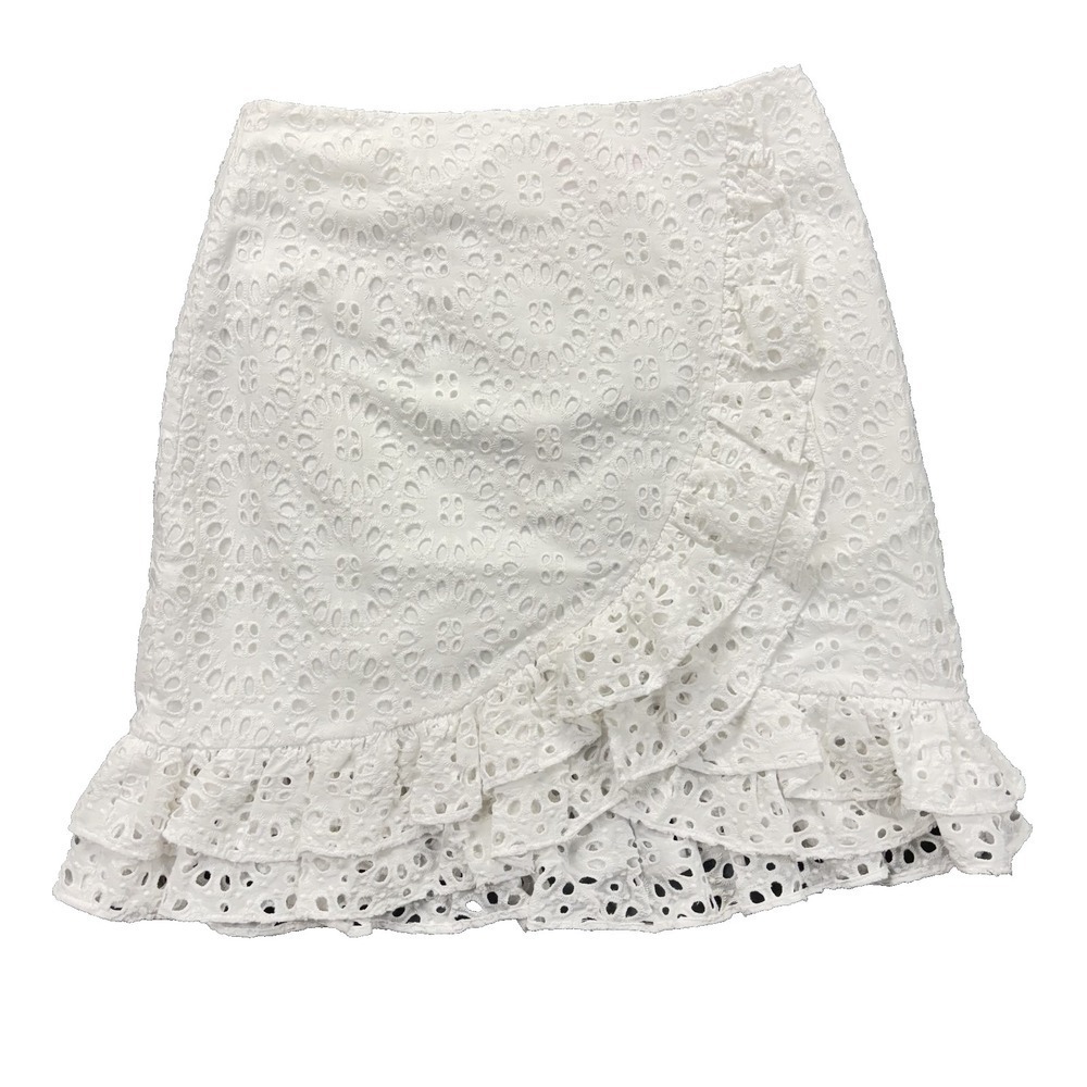 Lilly Pulitzer Skirt Womens 4 Whiteโ Eyelet Ruffle Hem Cotton layered Luxury